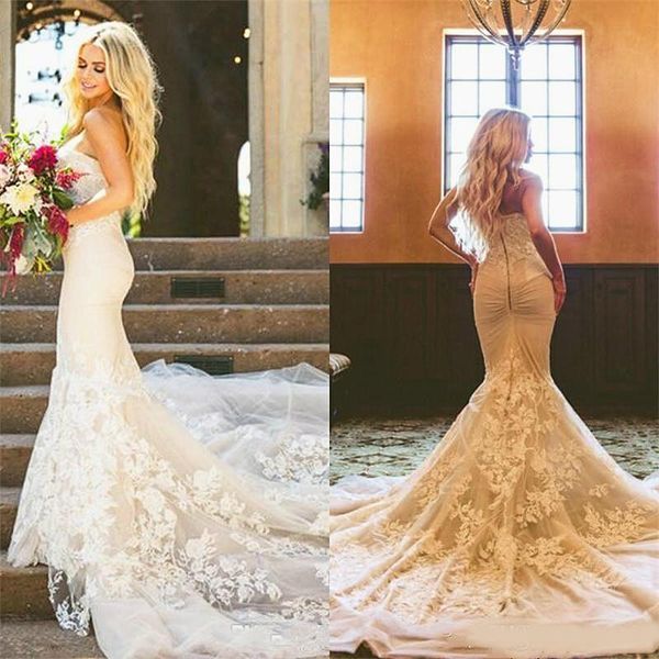 mermaid wedding dress with long trail strapless floral appliqued lace tulle bridal gowns vestido de noiva 2020 new court train, White
mermaid wedding dress with long trail strapless floral appliqued lace tulle bridal gowns vestido de noiva 2020 new court train, White