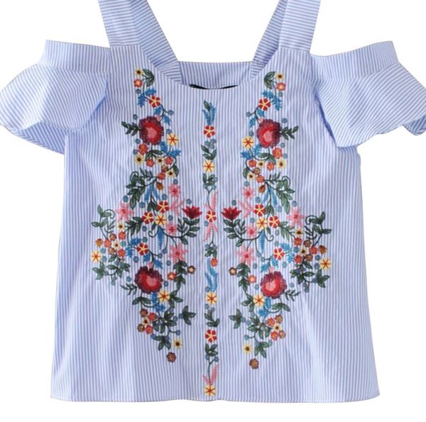 women womens blouses off shouder floral embroidery striped shirts womens polyester blouses ruffles blouse casual brand blusas, White
women womens blouses off shouder floral embroidery striped shirts womens polyester blouses ruffles blouse casual brand blusas, White