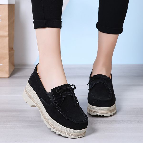 2019 autumn and winter new style genuine leather athletic shoes fashion thick bottomed rocking shoes women's bow tassels w, Black
2019 autumn and winter new style genuine leather athletic shoes fashion thick bottomed rocking shoes women's bow tassels w, Black