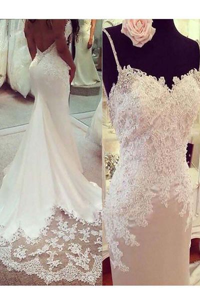 2020 spaghetti lace sleeveless wedding gown lace appliques boho wedding dress backless bridal gown, White
2020 spaghetti lace sleeveless wedding gown lace appliques boho wedding dress backless bridal gown, White