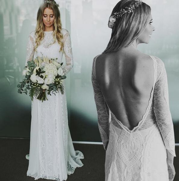 exquisite french lace long sleeve open back boho beach wedding dresses chiffon lace bohemian bridal dress vestido de noiva, White
exquisite french lace long sleeve open back boho beach wedding dresses chiffon lace bohemian bridal dress vestido de noiva, White