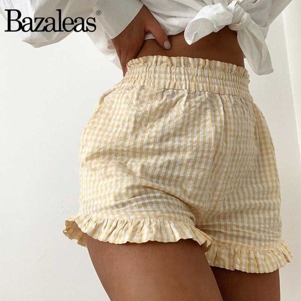 bazaleas france high waist women short vintage yellow tartan print ruffles shorts cute shorts, White;black
bazaleas france high waist women short vintage yellow tartan print ruffles shorts cute shorts, White;black