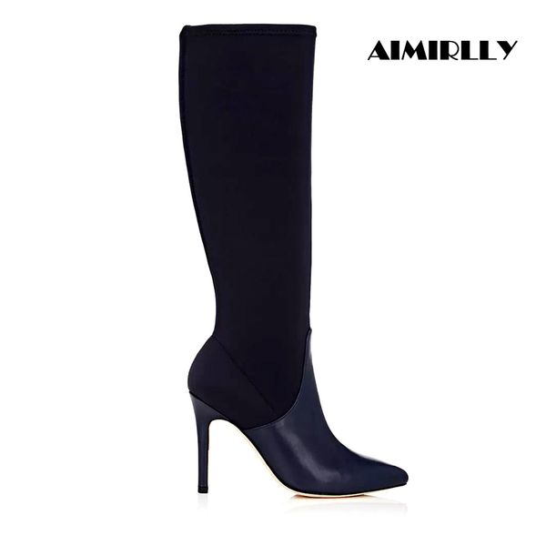 women' boots pointed toe stiletto heel patchwork classic knee boots navy blue full zip winter autumn shoes, Black
women' boots pointed toe stiletto heel patchwork classic knee boots navy blue full zip winter autumn shoes, Black