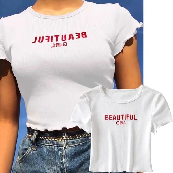 letter embroidery t-shirt slim short-sleeved t-shirt female 2020 wooden ear navel female, White
letter embroidery t-shirt slim short-sleeved t-shirt female 2020 wooden ear navel female, White
