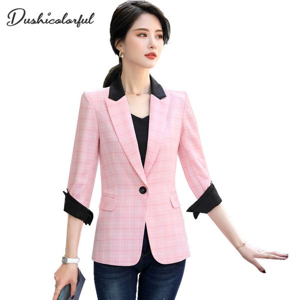 women's suits & blazers 2021 blazer pink half sleeve solid one button coat slim office lady jacket female suit femme jackets, White;black 
women's suits & blazers 2021 blazer pink half sleeve solid one button coat slim office lady jacket female suit femme jackets, White;black