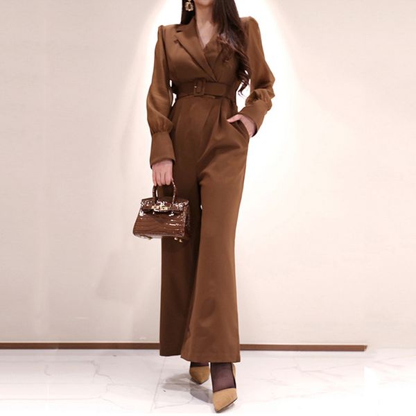 2020 spring new korean style solid slim jumpsuits for women notched full sleeve sashes ladies wide leg long rompers y460, Black;white
2020 spring new korean style solid slim jumpsuits for women notched full sleeve sashes ladies wide leg long rompers y460, Black;white