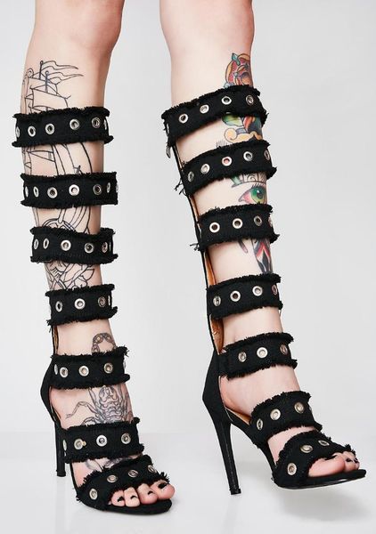 2018 metal decoration ladies high heel boots summer new fashion blue denim knee high gladiator boots cut out, Black
2018 metal decoration ladies high heel boots summer new fashion blue denim knee high gladiator boots cut out, Black