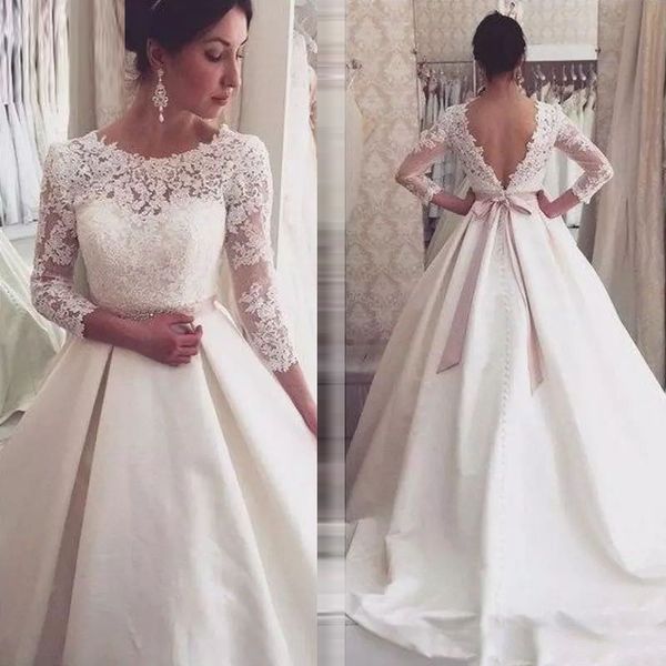vintage scoop 3/4 long sleeve lace ball gown wedding dresses with court train lace wedding dress with beaded sash vestidos de novia, White
vintage scoop 3/4 long sleeve lace ball gown wedding dresses with court train lace wedding dress with beaded sash vestidos de novia, White