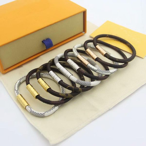 fashion brand named lady round print flower/plaid design magnetic buckle leather bracelets bangle with 18k gold engrave v letter accessories