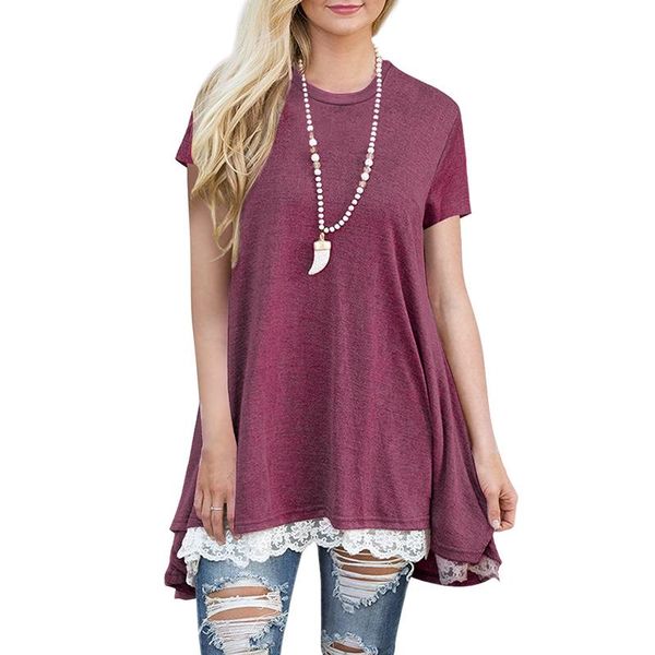 fashion women loose asymmetric style lace patchwork t-shirts short sleeve o-neck casual ladies tee oversize t shirt breathable, White 
fashion women loose asymmetric style lace patchwork t-shirts short sleeve o-neck casual ladies tee oversize t shirt breathable, White