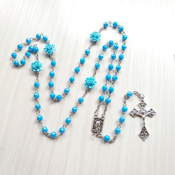qigo catholic acrylic round beads rose rosary necklace for women religious prayer jewelry, Silver
qigo catholic acrylic round beads rose rosary necklace for women religious prayer jewelry, Silver