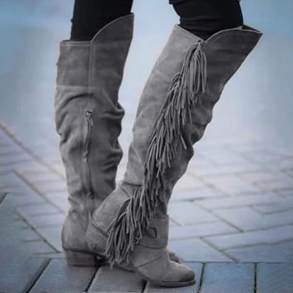 2019 new women fashion round toe low heel knee high tassel boots lady solid color flock leather slip-on long spring autumn boots, Black
2019 new women fashion round toe low heel knee high tassel boots lady solid color flock leather slip-on long spring autumn boots, Black