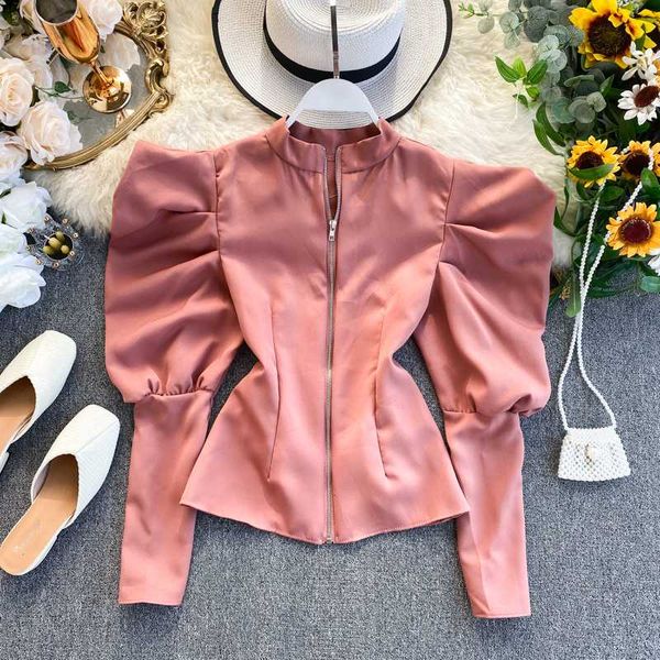 deat 2020 spring summer long puff sleeve o neck zipper slim blouse women mh401, White
deat 2020 spring summer long puff sleeve o neck zipper slim blouse women mh401, White