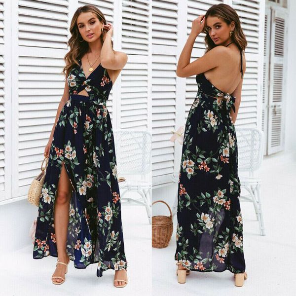 womens summer boho maxi long dress evening party beach dresses sundress floral halter dress summer, Black;gray
womens summer boho maxi long dress evening party beach dresses sundress floral halter dress summer, Black;gray