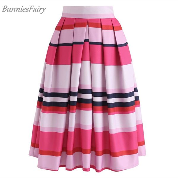 bunniesfairy 2018 autumn hepburn 1950s 60s vintage retro stayin' alive colorful pink stripes geometric print pleated midi skirt, Black
bunniesfairy 2018 autumn hepburn 1950s 60s vintage retro stayin' alive colorful pink stripes geometric print pleated midi skirt, Black