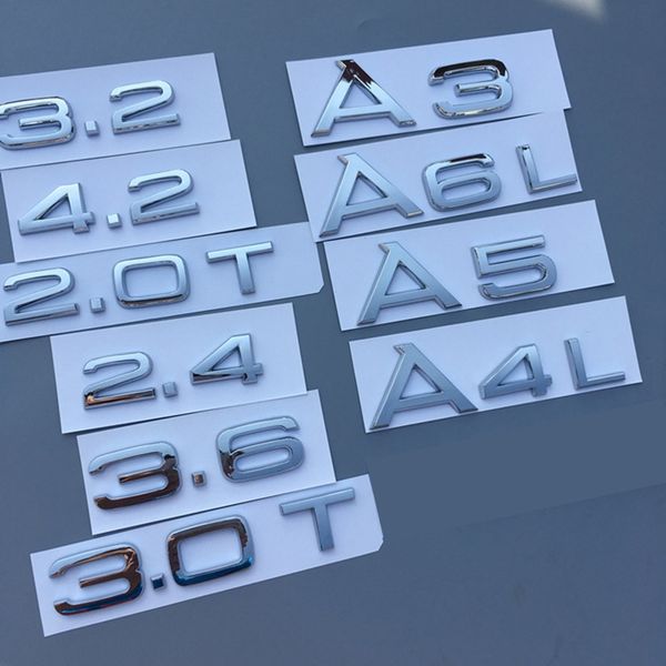 chrome 1.8t 2.0t 2.4 3.0t 3.2 3.6 4.2 a3 a4 a5 a6l a7 a8l letter number badge emblem car trunk discharge capacity badge logo sticker
chrome 1.8t 2.0t 2.4 3.0t 3.2 3.6 4.2 a3 a4 a5 a6l a7 a8l letter number badge emblem car trunk discharge capacity badge logo sticker