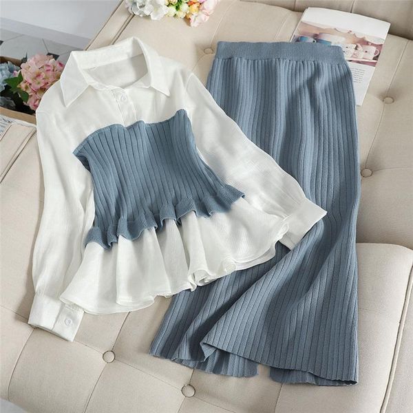 two piece dress women 2021 spring autumn fashion shirt patchwork knitted shirts medium long wrap skirt ladies elegant slim 2 suit v165, White
two piece dress women 2021 spring autumn fashion shirt patchwork knitted shirts medium long wrap skirt ladies elegant slim 2 suit v165, White