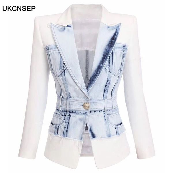 ukcnsep 2020 stylish designer women jacket women's slim fitting button denim patchwork blazer runway blazer, White;black
ukcnsep 2020 stylish designer women jacket women's slim fitting button denim patchwork blazer runway blazer, White;black