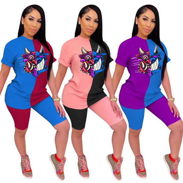 summer set 2020 new in europe and america fashion women's two piece t-shirt sets demon face colorblock print suit, White
summer set 2020 new in europe and america fashion women's two piece t-shirt sets demon face colorblock print suit, White