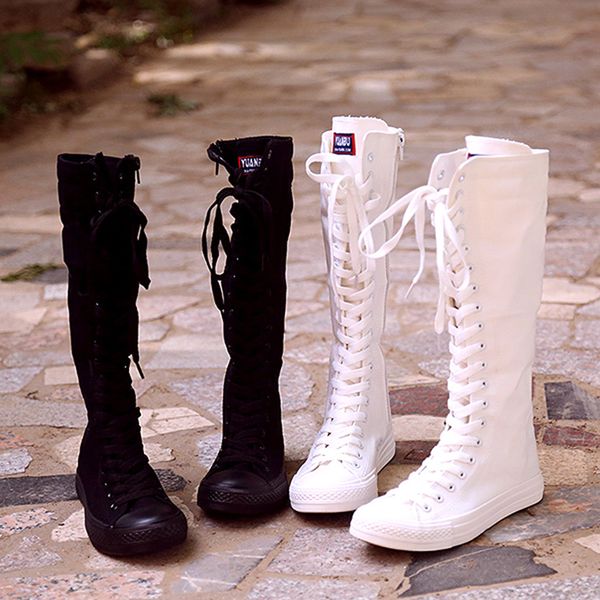 swyivy women's canvas boots shoes bandage lace 2018 new solid color female casual shoes cos play zipper long tall boots flat 40, Black
swyivy women's canvas boots shoes bandage lace 2018 new solid color female casual shoes cos play zipper long tall boots flat 40, Black