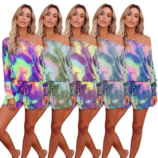 women tracksuit summer color gradient tie-dye long sleeve off shoulder t-shirt + drawstring shorts two piece sets outfits 5color cz622, White
women tracksuit summer color gradient tie-dye long sleeve off shoulder t-shirt + drawstring shorts two piece sets outfits 5color cz622, White