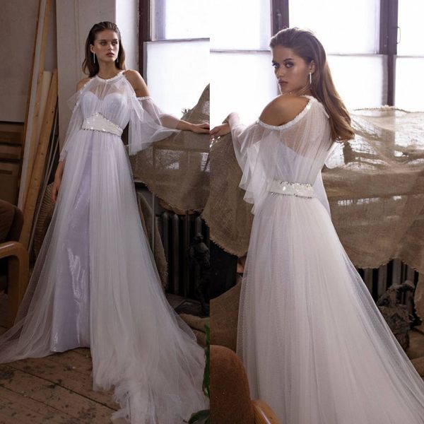 2020 modest elegant leahdagloria halter 3/4 long sleeve a line wedding dresses sequins sash wedding gowns sweep train bridal gown, White
2020 modest elegant leahdagloria halter 3/4 long sleeve a line wedding dresses sequins sash wedding gowns sweep train bridal gown, White