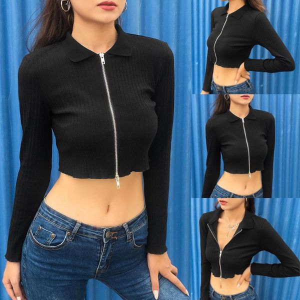 2020 women's spring summer solid zipper turn down collar long sleeve casual slim fit short blouse fashion female top, White
2020 women's spring summer solid zipper turn down collar long sleeve casual slim fit short blouse fashion female top, White