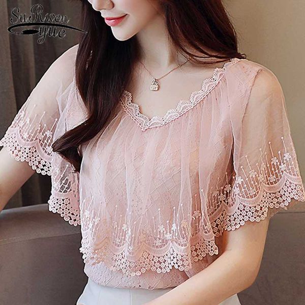women's blouses & shirts women and summer lace blouse shirt fashion 2021 short sleeve female blusa feminina 0788 30, White
women's blouses & shirts women and summer lace blouse shirt fashion 2021 short sleeve female blusa feminina 0788 30, White