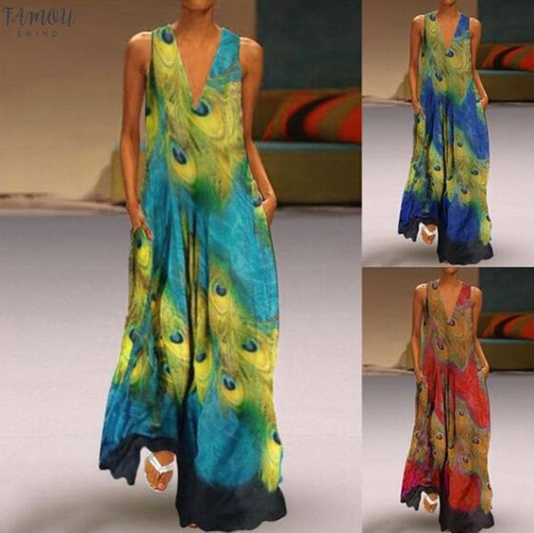 dress women sling print peacock pattern v-neck sleeveless floor-length dignified noble popular long dress summer, Black;gray
dress women sling print peacock pattern v-neck sleeveless floor-length dignified noble popular long dress summer, Black;gray