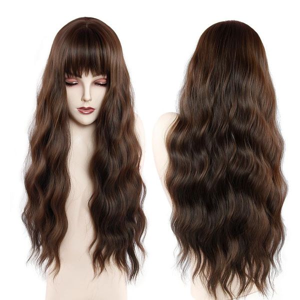 24'' long wavy wigs for women body wave hair wigs cosplay heat resistant fiber mix brown natural wig with bangs, Black
24'' long wavy wigs for women body wave hair wigs cosplay heat resistant fiber mix brown natural wig with bangs, Black