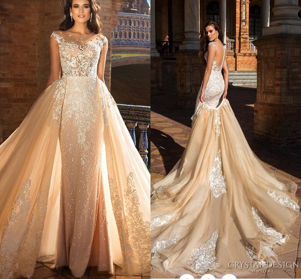champagne mermaid wedding dresses with detachable train 2019 jewel neck luxury lace pearls country garden church bridal wedding dress, White
champagne mermaid wedding dresses with detachable train 2019 jewel neck luxury lace pearls country garden church bridal wedding dress, White