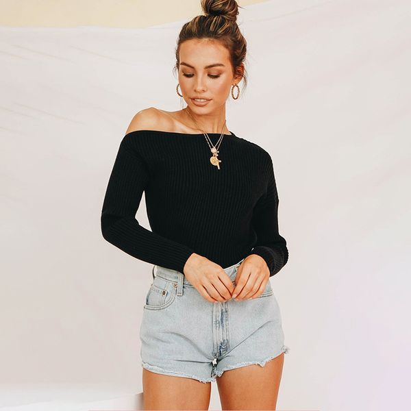 women's sweaters 2021 autumn winter basic slash neck solid women sweater pullover female knitted slim long sleeves badycon fashion, White;black
women's sweaters 2021 autumn winter basic slash neck solid women sweater pullover female knitted slim long sleeves badycon fashion, White;black