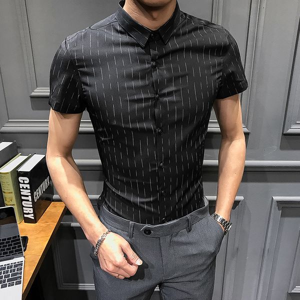 summer new men shirt short sleeve brand men clothes 2019 dotted line business work shirt slim fit casual chemise homme, White;black
summer new men shirt short sleeve brand men clothes 2019 dotted line business work shirt slim fit casual chemise homme, White;black