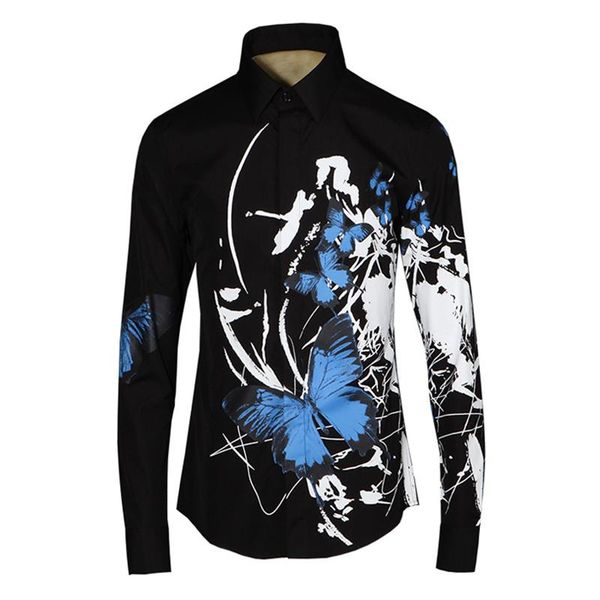 new fashion casual personality male men's long sleeved butterfly printed united states black white square collar
new fashion casual personality male men's long sleeved butterfly printed united states black white square collar