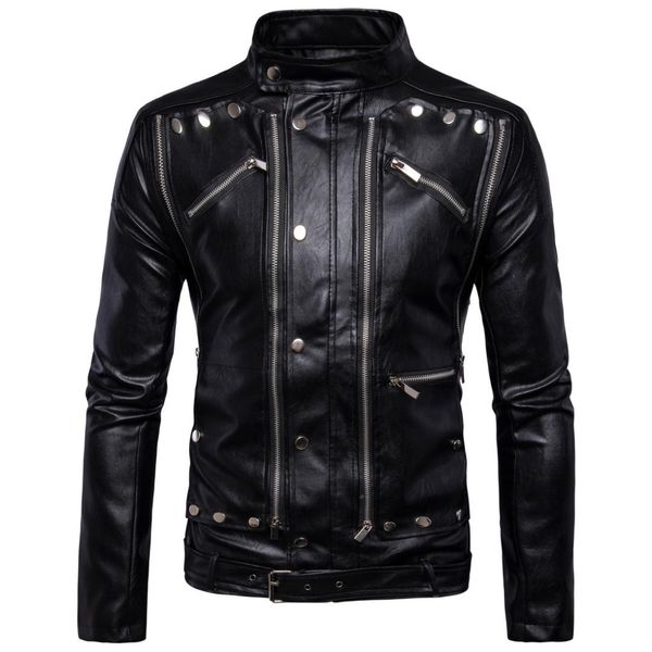 fashion faux leather jacket for men zippers winter bomber pu jackets stand mens coats, Black 
fashion faux leather jacket for men zippers winter bomber pu jackets stand mens coats, Black