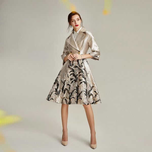 flower jacquard dobby elegant skirt trench women autumn half sleeve double breasted classic work office trench plus size, Tan;black
flower jacquard dobby elegant skirt trench women autumn half sleeve double breasted classic work office trench plus size, Tan;black