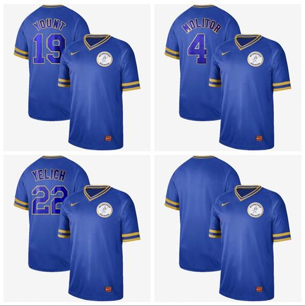 2019 men women youth brewers 19 yount 4 molitor 22 yelich bule retro cooperstown batting practice baseball jersey, Blue;black
2019 men women youth brewers 19 yount 4 molitor 22 yelich bule retro cooperstown batting practice baseball jersey, Blue;black