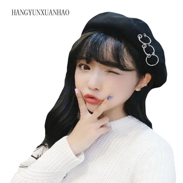 hangyunxuanhao 2019 winter hats new harajuku berets iron rings beret cap 17th-century black woolen painter cap, Blue;gray
hangyunxuanhao 2019 winter hats new harajuku berets iron rings beret cap 17th-century black woolen painter cap, Blue;gray