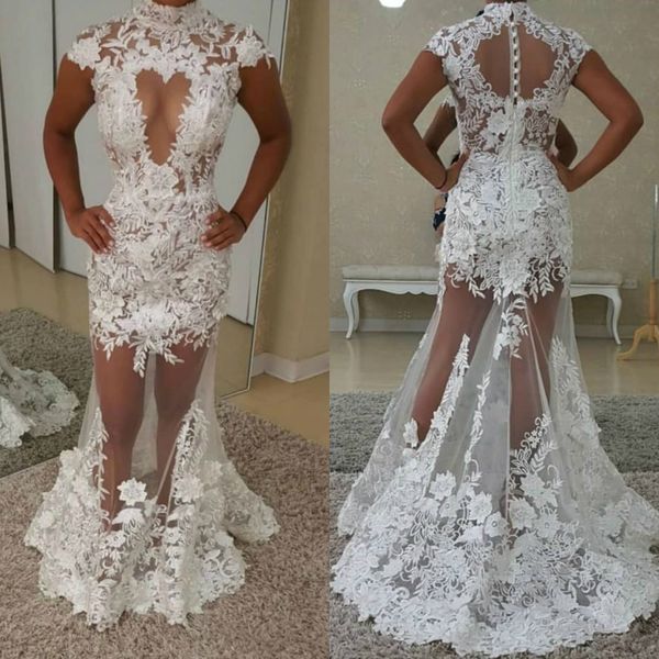 high neck illusion lace applique mermiad prom dresses cap sleeve dress evening wear vintage tulle formal party gowns, Black
high neck illusion lace applique mermiad prom dresses cap sleeve dress evening wear vintage tulle formal party gowns, Black