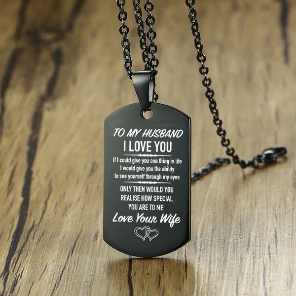 to my husband i love you dog tag pendant necklace for men stainless steel personalised engraved male jewelry 20 inch, Silver
to my husband i love you dog tag pendant necklace for men stainless steel personalised engraved male jewelry 20 inch, Silver