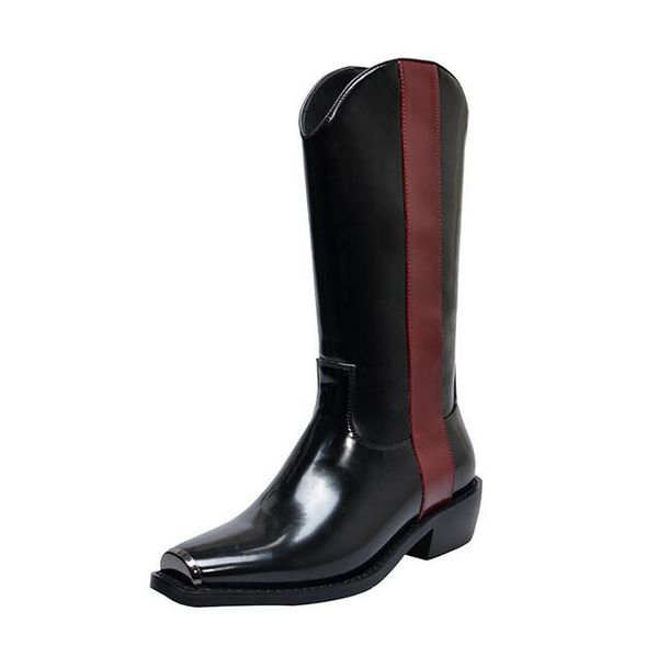 2019 new european mixed color women high boots square metal toe leather/short plush lining knee-high boots woman, Black
2019 new european mixed color women high boots square metal toe leather/short plush lining knee-high boots woman, Black