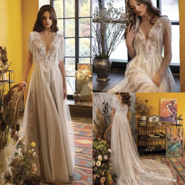 papilio 2020 bohemian wedding dresses lace applique v neck boho short sleeve bridal gowns country beach wedding dress, White
papilio 2020 bohemian wedding dresses lace applique v neck boho short sleeve bridal gowns country beach wedding dress, White