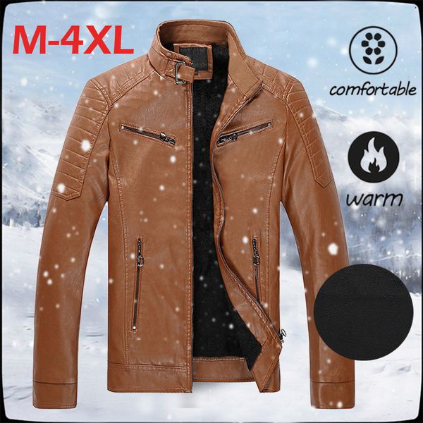 winter jacket men warm casual stand collar coats male padded outerwear clothing vintage zipper solid imitation leather overcoat, Black;brown
winter jacket men warm casual stand collar coats male padded outerwear clothing vintage zipper solid imitation leather overcoat, Black;brown