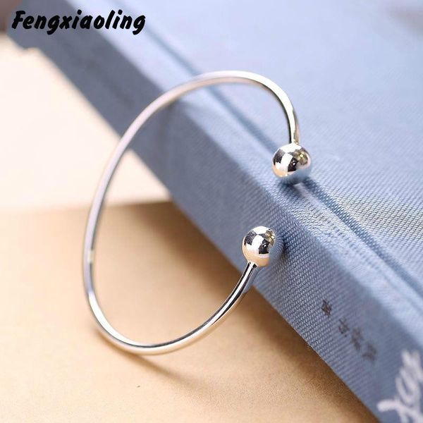 

fengxiaoling 100% 925 sterling silver simple bead open bangles for women minimalism fashion party jewelry birthday gift cx200702, Black