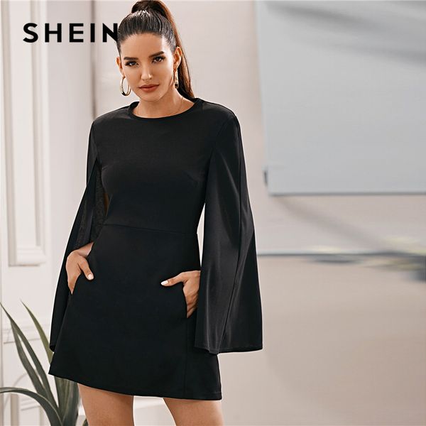 shein cloak sleeve pocket side dress without belt women autumn solid o-neck short fitted elegant highstreet dresses, Black;gray
shein cloak sleeve pocket side dress without belt women autumn solid o-neck short fitted elegant highstreet dresses, Black;gray
