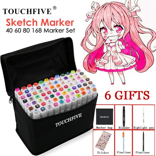 Touchfive Marker 30/40/60/80/168 Colors Art Marker Set Oily Alcohol Based Sketch Markers Pen For Artist Drawing Manga Animation