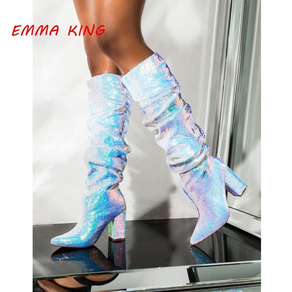 winter glittering sequin chunky heels long boots women 2020 pointed toe high heels knee high boots pleated design slip-on, Black
winter glittering sequin chunky heels long boots women 2020 pointed toe high heels knee high boots pleated design slip-on, Black