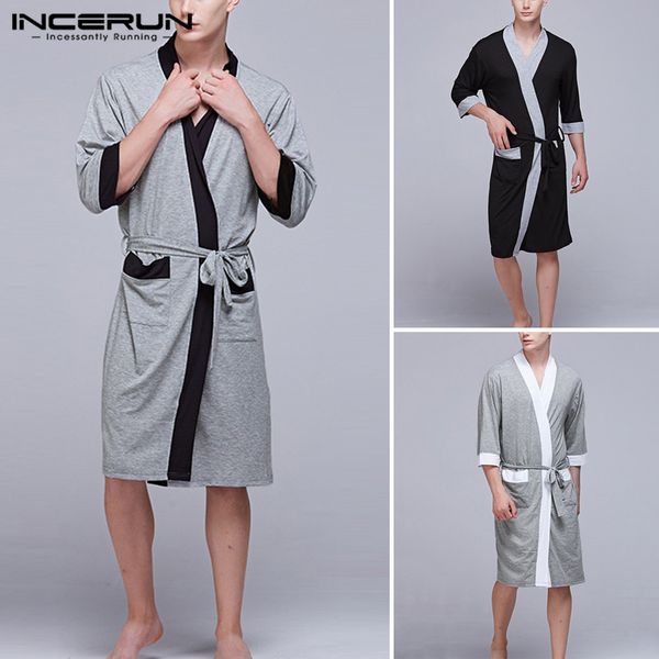 men nightgown men half sleeve robes leisure black sleepwear pockets patchwork bathrobe summer soft homewear plus size incerun, Black;brown
men nightgown men half sleeve robes leisure black sleepwear pockets patchwork bathrobe summer soft homewear plus size incerun, Black;brown