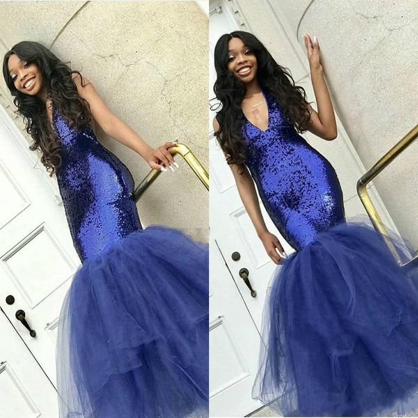 2020 african black girls mermaid prom dresses v-neck royal blue sequined bodycorn celebrity dresses formal party gowns backless robes
2020 african black girls mermaid prom dresses v-neck royal blue sequined bodycorn celebrity dresses formal party gowns backless robes