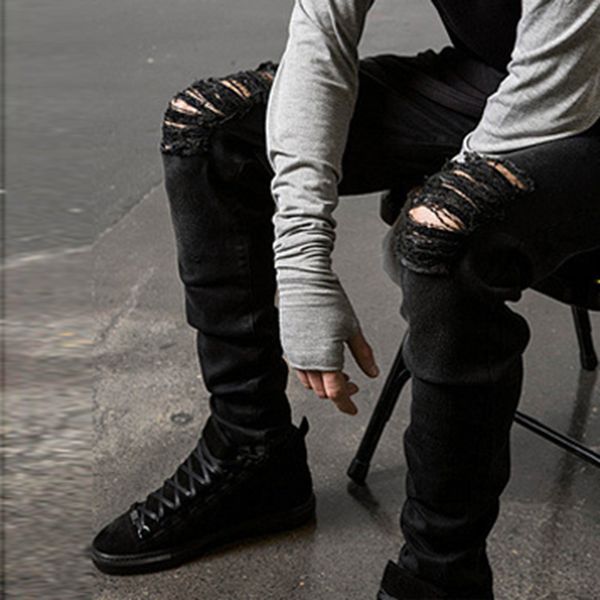 2018 new black hole jeans with hole men's super slimming famous designer slim fit broken jeans men's clothing, Blue
2018 new black hole jeans with hole men's super slimming famous designer slim fit broken jeans men's clothing, Blue